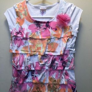 Justice layered shirt with tulle Pom ball